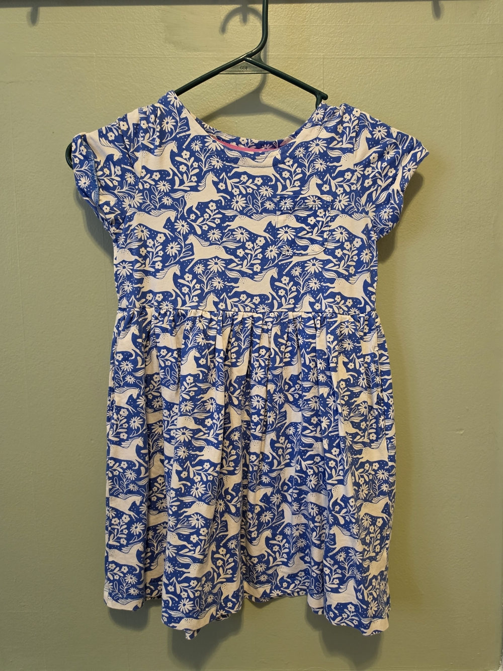 Mini Boden Blue and White Unicorn Pattern Dress